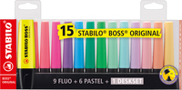 STABILO BOSS ORIGINAL - 15-Piece Deskset - 9 Standard & 6 Pastel Highlighters