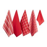 DII Assortiment Geweven Keukenset, Vaatdoek, 18x28, Vaatdoek, 13x13, Rood, 5 Stuk