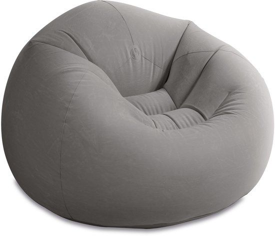 Intex Beanless Bag Deluxe | Opblaasbare Lounge Stoel | Zacht Geribbelde Flocked Toplaag | Neutraal grijs
