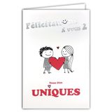 69-9046 Union PACS 69-9046 Felicitatiekaart 2 voor Verloving, bruiloft + envelop, 12 x 17,5 cm, illustratie, paar, heteropaar, glanzend, met een hart, gemaakt in Frankrijk