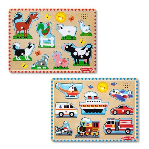 Melissa & Doug - Set van 2 houten geluidspuzzels - Boerderijdieren & Voertuigen