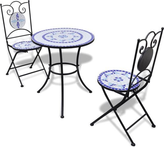 vidaXL Bistrotafel met 2 stoelen 60 cm mozaïek blauw/wit