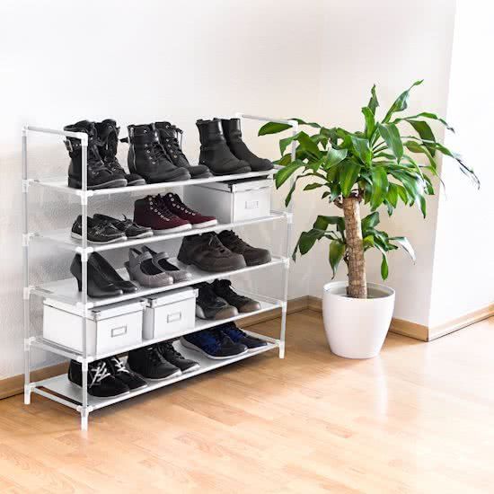 Relaxdays Schoenenrek met handgrepen, 5 Etages - Wit - 25 paar schoenen