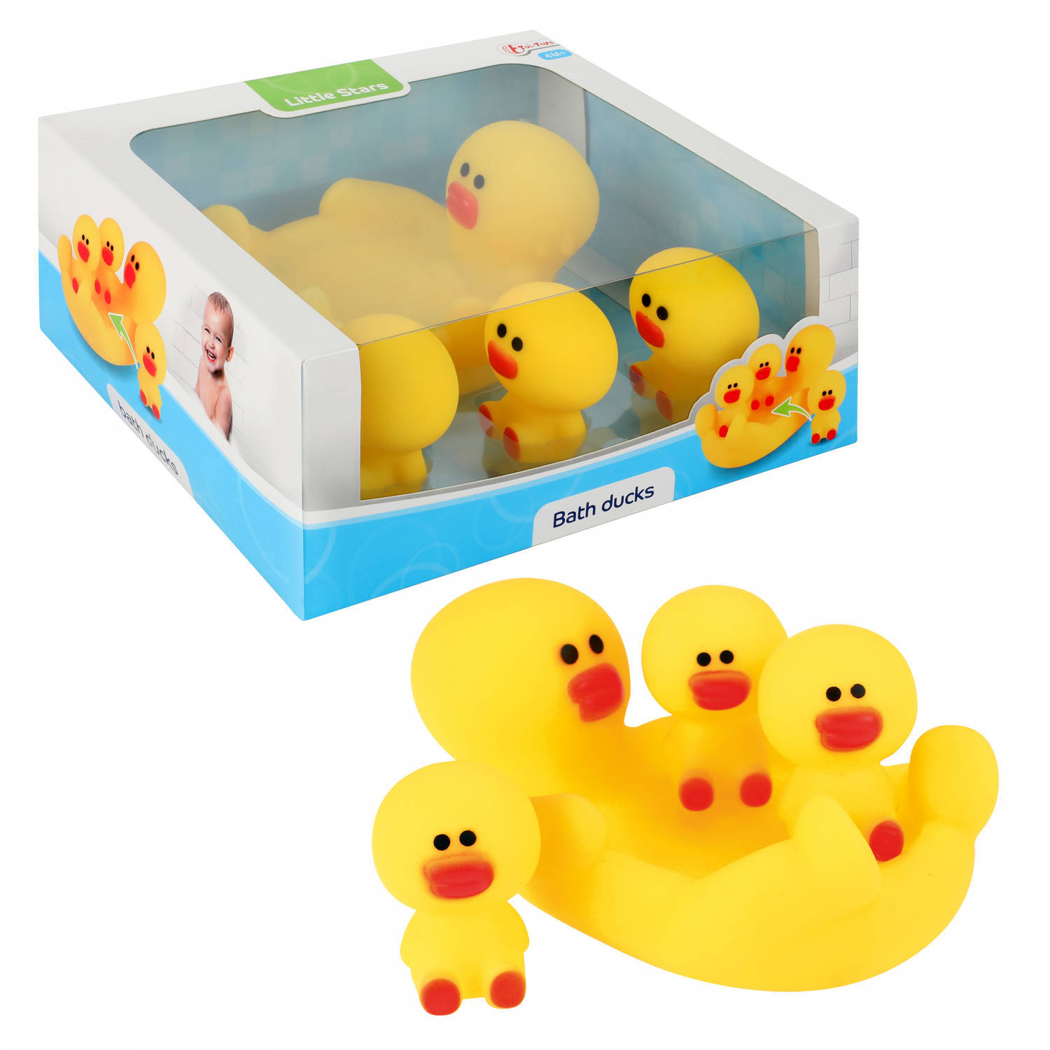 Toi Toys badspeelgoed Bath Ducks junior vinyl geel 4-delig