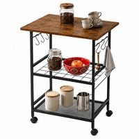 Merkloos / Sans marque Relaxdays Keukentrolley - met wieltjes - 6 haakjes - industrieel - Zwart/Bruin