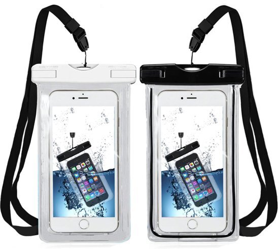 Mmobiel 2X Waterdichte Telefoon Hoes / Waterproof Bag / Case / Pouch / Zak - Universeel - Geschikt voor Alle Smartphones - tot 6 Inch - Volledig Transparant - iPhone / Samsung / Huawei - 2 Stuks Zwart & Wit