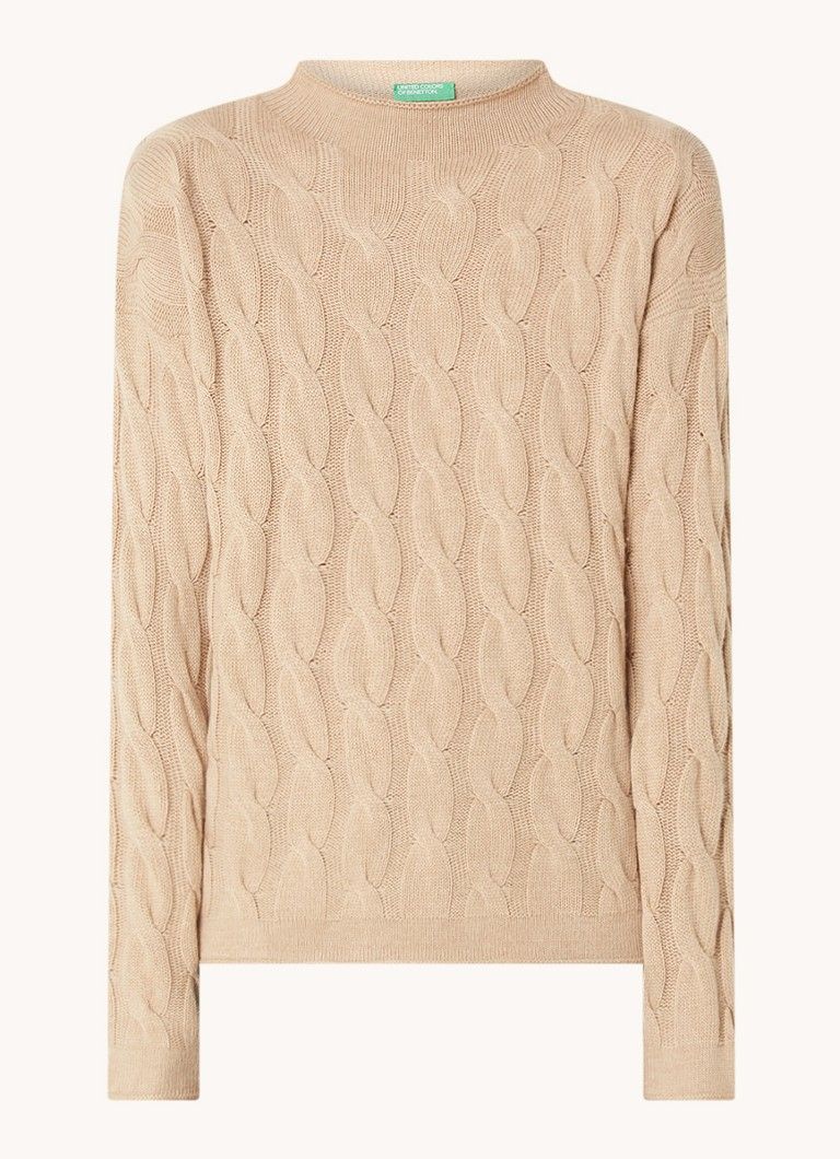 Benetton Kabelgebreide trui met opstaande kraag - Kasjmierblend