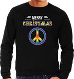 Bellatio Decorations Merry Christmas peace foute Kersttrui - zwart - heren - Hippie kerstsweaters / Kerst outfit XXL