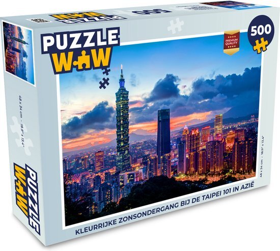 MuchoWow Puzzel Kleurrijke zonsondergang bij de Taipei 101 in Azië - Legpuzzel - Puzzel 500 stukjes