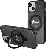 Guess Ring Glitter Back Case (MagSafe Compatible) - Apple iPhone 15 (6.1") - Zwart