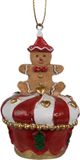 Clayre & Eef Kersthanger Gingerbread man Ø 5x8 cm Rood Kunststof