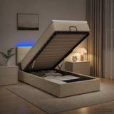 vidaXL Ottomaans bed met matras en LED-verlichting, crèmekleurig, 100 x 200 cm, stof
