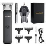 BarberBoss Draagbare baard & tondeuse, professionele gezichtshaartondeuse voor mannen, compact en krachtig ontwerp, USB-oplaadbaar, rood/groen licht, roestvrij staal mes, QR-2090