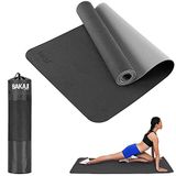BAKAJI Yogamat van milieuvriendelijk TPE, dubbellaags, antislip, hoge dichtheid, mat voor training, fitness, aerobic, fitnessstudio, gymnastiek, afmetingen 180 x 61 cm, met tas