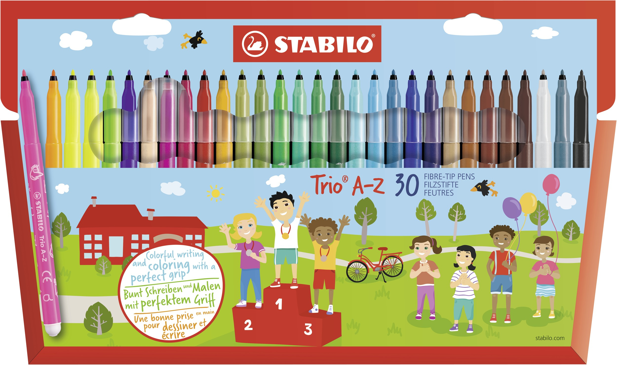 STABILO   Trio A-Z, viltstift, met ergonomische driekantige gripzone, etui met 30 kleuren