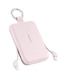 RORRY CharmGo 10.000 mAh powerbank, PD 30 W snel opladen, draagbare oplader met geïntegreerde kabels en sleutelhanger, draagbare externe accu voor iPhone 17/16/15, AirPods 2/3/4/Pro, roze