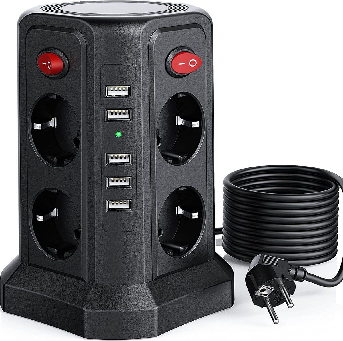 URGOODS Stekkerdoos met Schakelaar en USB - 8 Outlets - 3 Meter Kabel - Zwart
