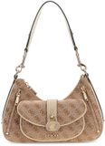 Guess Jessa Schoudertas Dames Polyester Logo Print Goudkleurig Ritssluiting