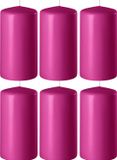 Enlightening Candles 6x Fuchsia roze bougies cylindriques/bougies coniques 6 x 15 cm 58 heures de combustion - Bougies sans parfum fuchsia roze - Décorations d'intérieur