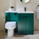 Hudson Reed Cluo Wastafelmeubel en WC Combinatie Donkergroen met Toilet, Verborgen Reservoir en Wastafel | Zwarte Handvaten | Rechter Uitvoering