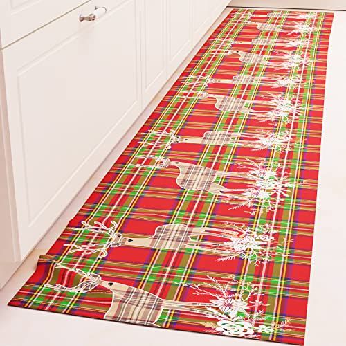 PETTI Artigiani Italiani - Tapijt voor keuken, Kerstmis, loper voor keuken, antislip, wasbaar, 52 x 140 cm, design rendier beige 100% Made in Italy