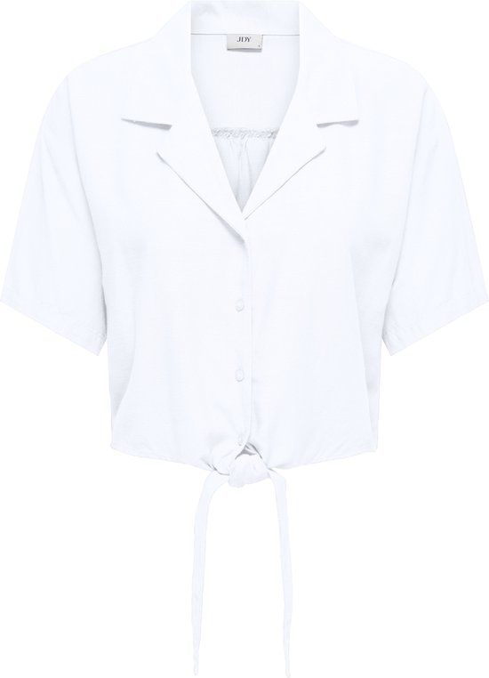 JDY JDYCAYA LINEN S/S KNOT SHIRT WVN DIA - Dames - Blouses - XS - Viscose/Linnen - Kort - Korte mouw - Klassieke kraag - Geen zakken - Standaardmouw - Lente/Zomer - Volwassenen - Casual - Vrouwen - Bright White - Knopen/Trekkoord
