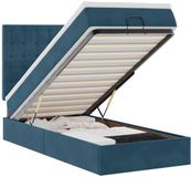 vidaXL Lit coffre avec matelas et LED 90x190cm Velours Bleu foncé