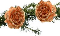 Kaemingk B.V. Fleur de Noël sur clip - 2x pièces - brun terre - plastique - 14 cm
