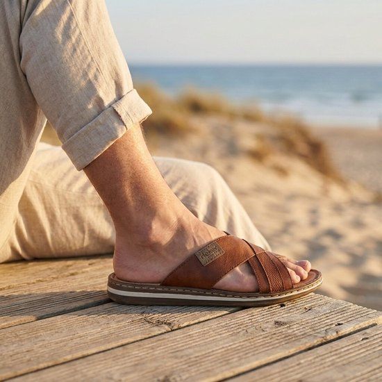 Rieker Slippers bruin Leer - Maat 43