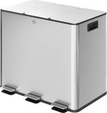 ZKOO B.V. Poubelle avec 3 compartiments de 15 l, couvercle anti-odeur, résistant aux traces de doigts, fermeture douce, amovible, argent