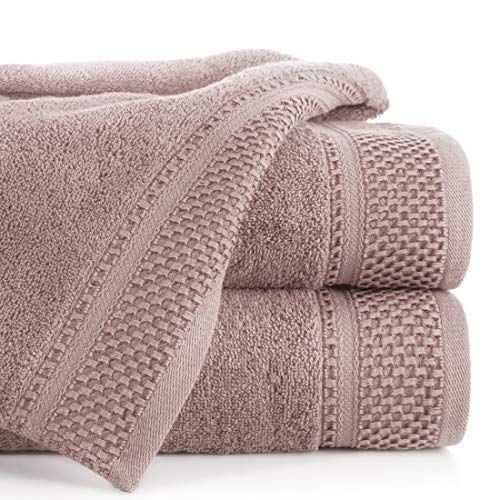 Eurofirany Carlo badhanddoekset handdoek saunahanddoek patroon - absorberend, 100% katoen 580 g/m², hoge kwaliteit, 3-delige en 6-delige verpakking, lichtroze, 70 x 140 cm, 3