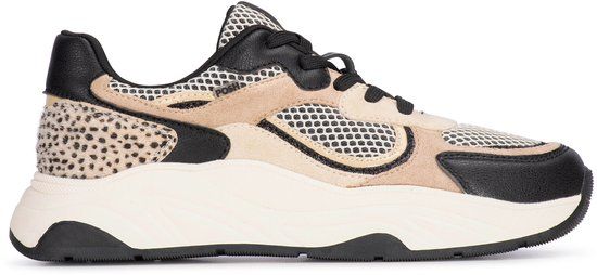 POSH by Poelman MACY Dames Sneakers - Wit Met Beige Combinatie