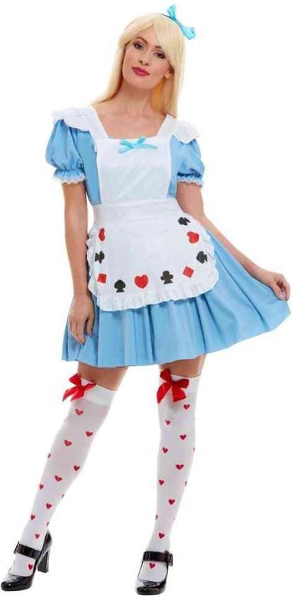 Smiffys Alcie in Wonderland jurkje met schort met speelkaarten - Fantasy verkleedkleding dames maat 40-42