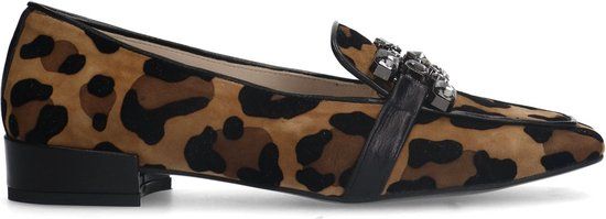 Manfield Dames Suède Leopard Loafers met Chain Beige Maat 37