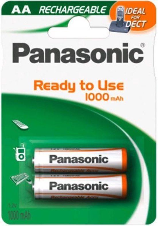 Panasonic AA Mignon 1.2V 1000mAh NiMH Rechargeable Batteries - 2 Pack