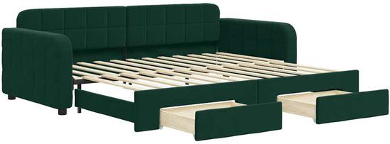 vidaXL Slaapbank met onderschuifbed en lades 90x200 cm fluweel donkergroen