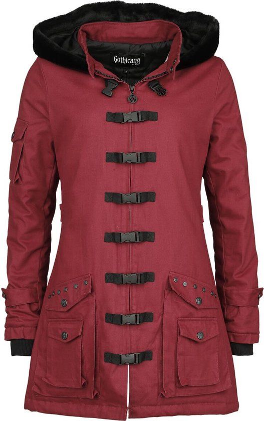 Gothicana by EMP Gothicana donkerrood overgangsjack, licht gevoerd met loopsplit aan de achterkant - Dames - S