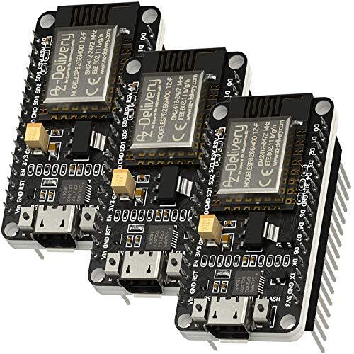 AZ Delivery 3 x NodeMCU Amica Modul V2 ESP8266 ESP-12E WIFI Wifi Development Board met CP2102 compatibel met Arduino Inclusief E-Book!