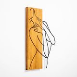 Elegant decoratief houten wandaccessoire, walnoot & zwart, 36 x 58 cm, 50% hout (3 cm) en metaal (1,5 mm), unieke textuur en kleurvariaties