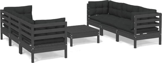 vidaXL 7-delige Loungeset met antracietkleurige kussens grenenhout