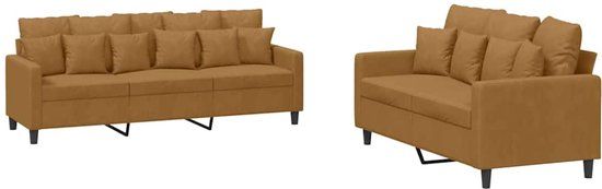 vidaXL 2-delige Loungeset met kussens fluweel bruin