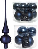 Decoris Kaemingk B.V. Compleet glazen kerstballen pakket donkerblauw glans/mat 33 stuks met piek mat - 20x 6 cm - 12x 8 cm