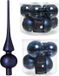 Decoris Kaemingk B.V. Compleet glazen kerstballen pakket donkerblauw glans/mat 33 stuks met piek mat - 20x 6 cm - 12x 8 cm
