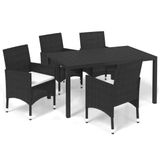 vidaXL 5-delige Tuinset met kussens, zwart polyrotan