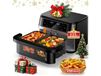 Friteuse à air grande capacité à double panier de 12 QT avec panier flexible, Fenêtre de visualisation et 50 revêtements en papier, Format familial 12 en 1 avec synchronisation, double zone et lumière, Double zone pour cuire, rôtir, réchauffer, La
