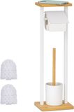 Merkloos Relaxdays WC-rolhouder met plankje - toiletborstel met houder - 2 reserve borstels - wit