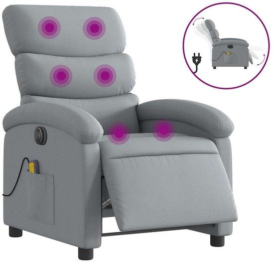 vidaXL Massagestoel elektrisch verstelbaar stof lichtgrijs