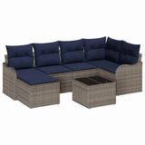 vidaXL Tuinbank Set 7-delig Grijs Polyrattan