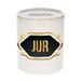 tirelire prénom Jur - blanc - avec emblème or/noir - 8 x 9 cm - céramique - avec bouchon - cadeau anniversaire
