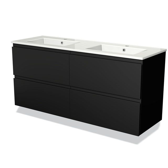 Maxaro Badkamermeubel Modulo 140cm Mat Zwart 4 Lades Greeploos Keramiek